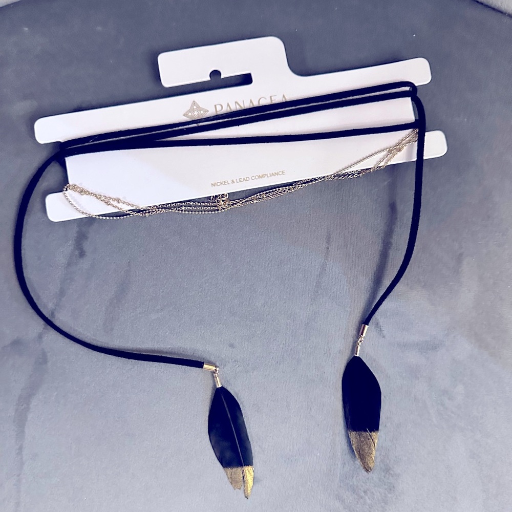 Panacea Choker Necklace black and gold tipped feather